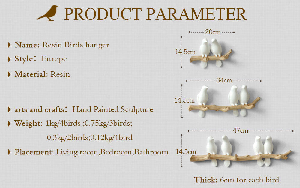 Resin Birds Figurine Wall Hooks
