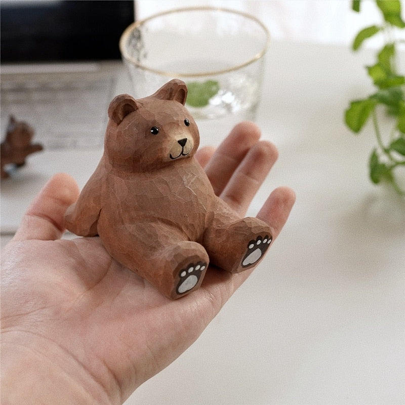 Cozy Bear Wood Carving Gadget Holder