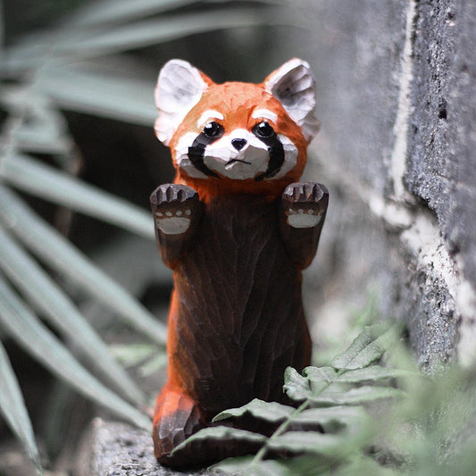 Handmade Wood Carving Red Panda Ornament