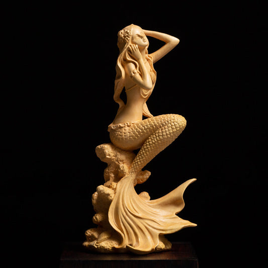 Hand Carved Wood Mermaid Sculpture