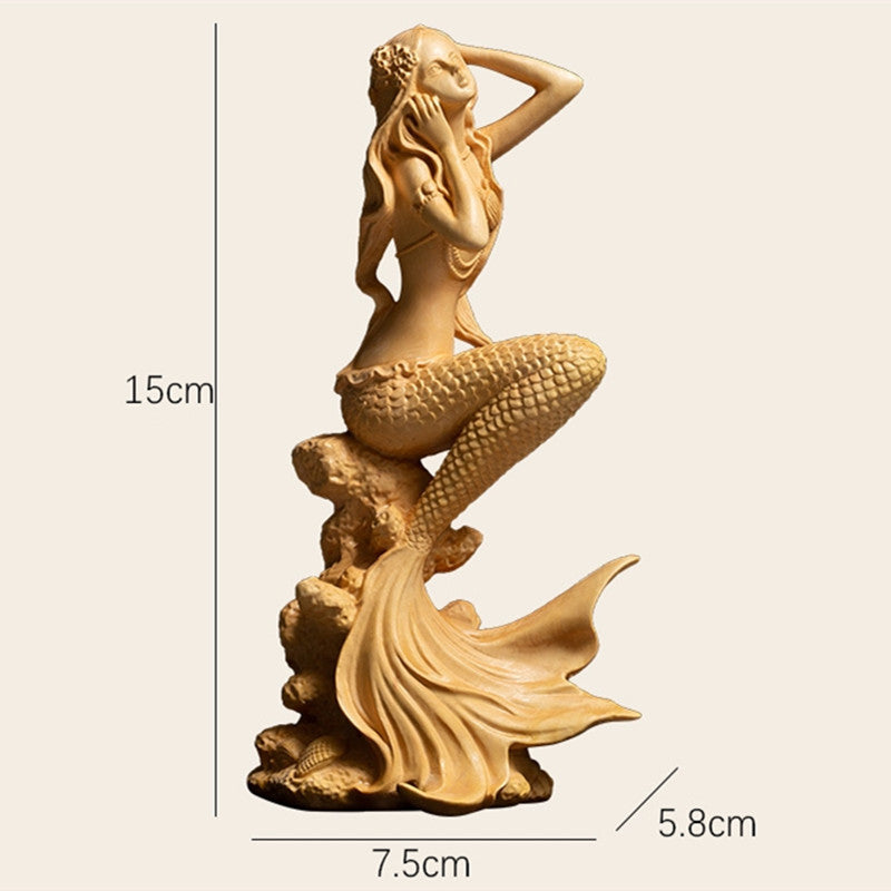 Hand Carved Wood Mermaid Sculpture