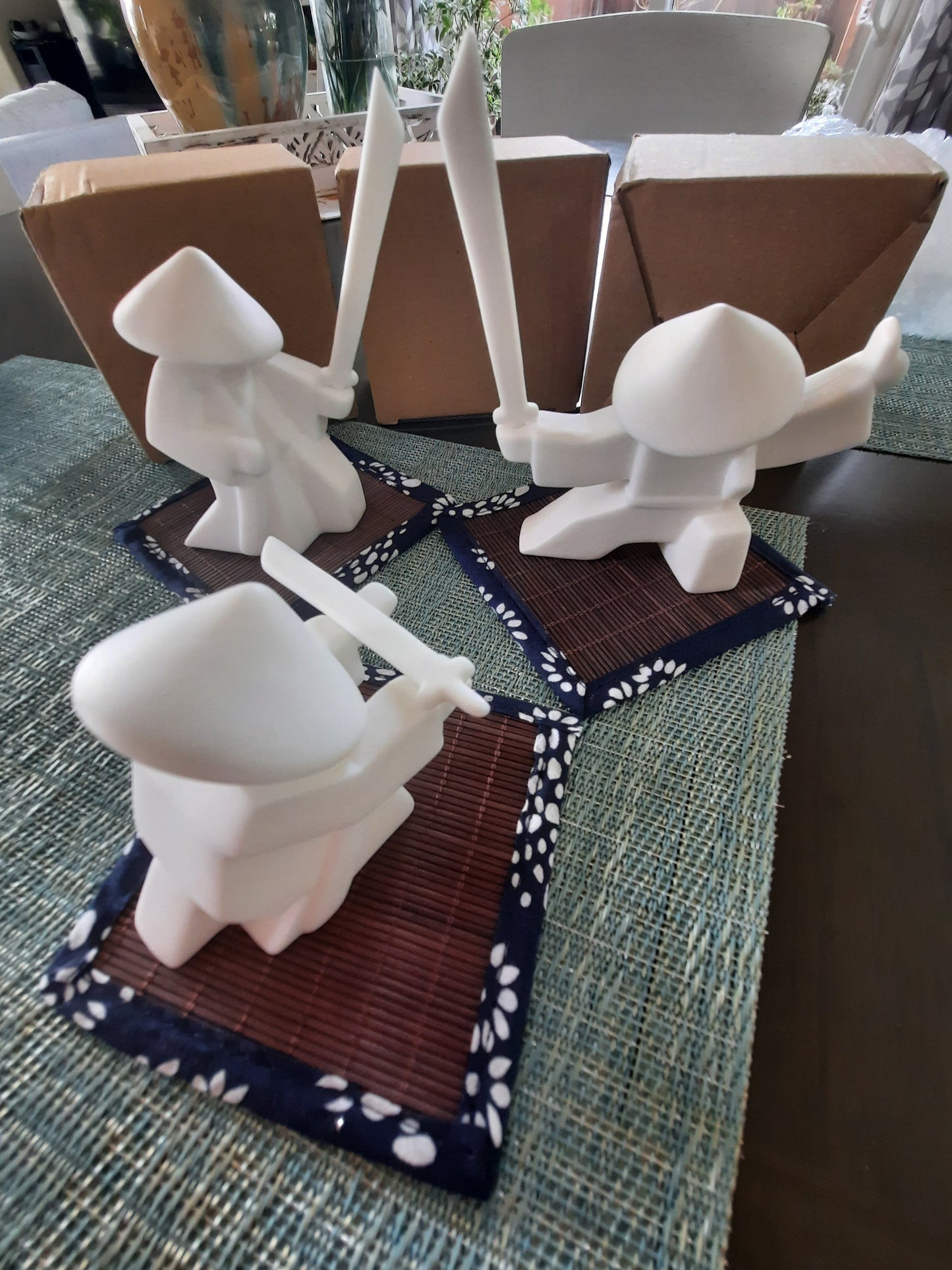 Oriental Swordsman Porcelain Figurine stand
