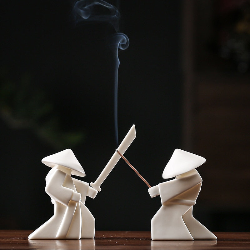 Oriental Swordsman Porcelain Figurine stand