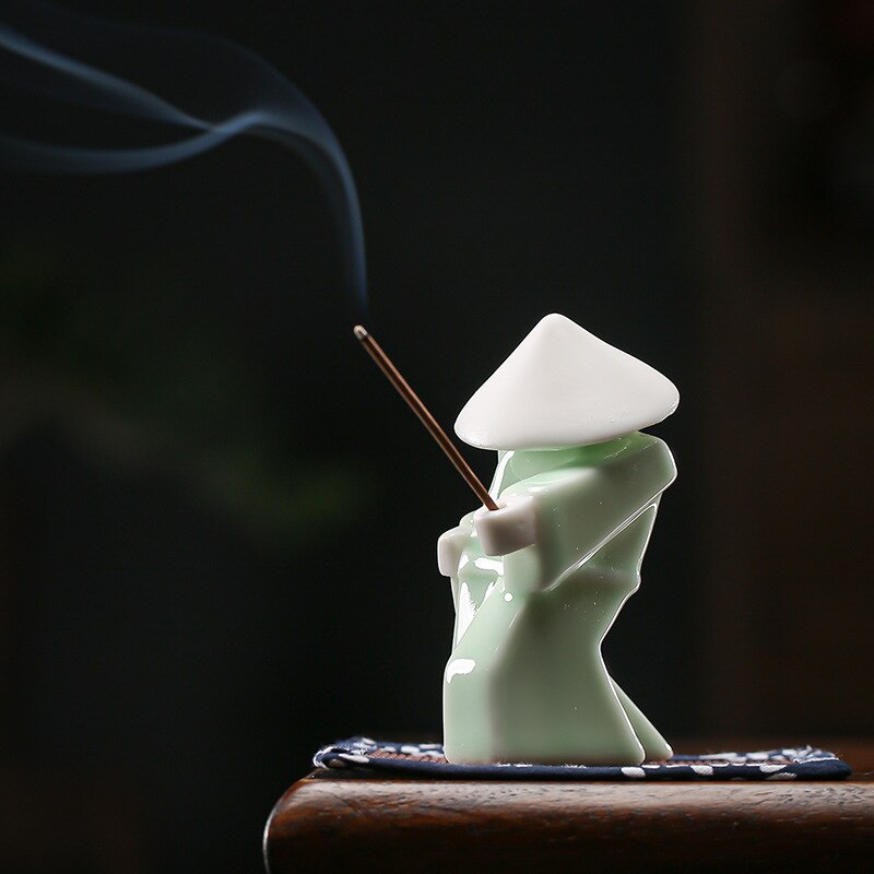 Oriental Swordsman Porcelain Figurine stand
