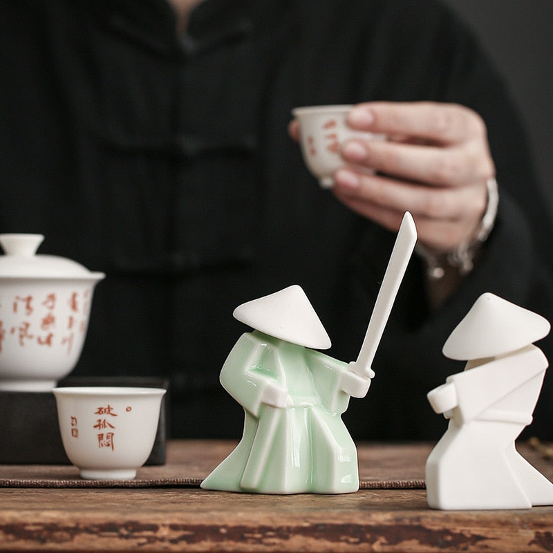 Oriental Swordsman Porcelain Figurine stand