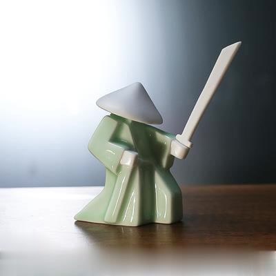 Oriental Swordsman Porcelain Figurine stand