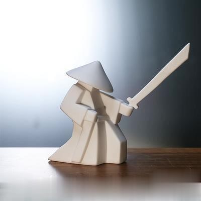 Oriental Swordsman Porcelain Figurine stand