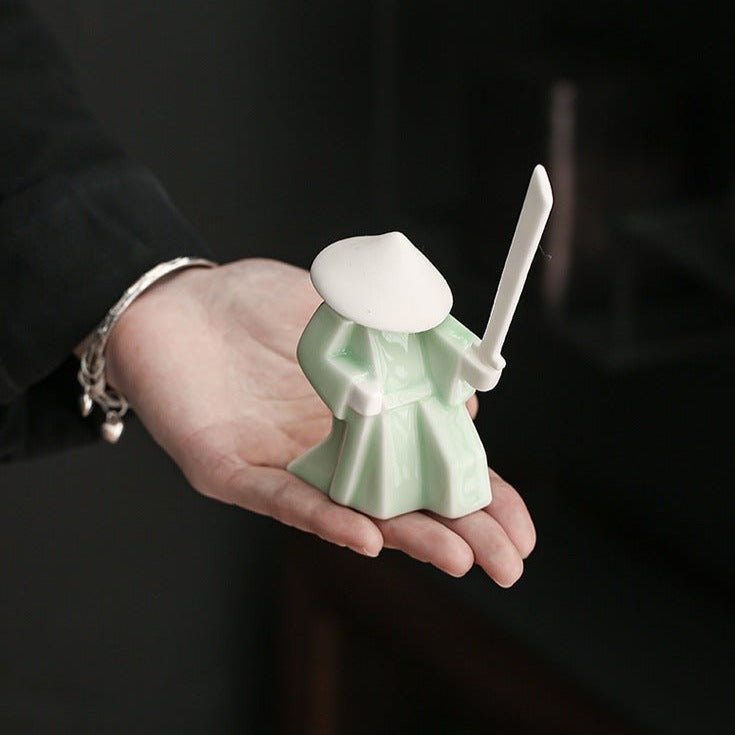 Oriental Swordsman Porcelain Figurine stand