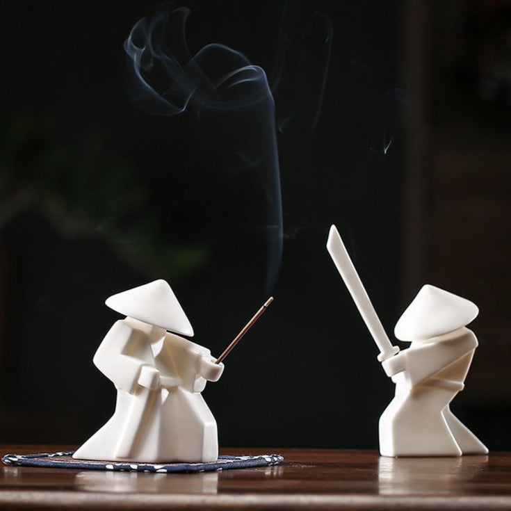 Oriental Swordsman Porcelain Figurine stand