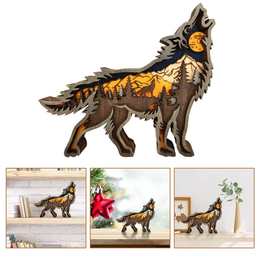Wooden Ornaments: Abstract Wooden Wolf Ornament