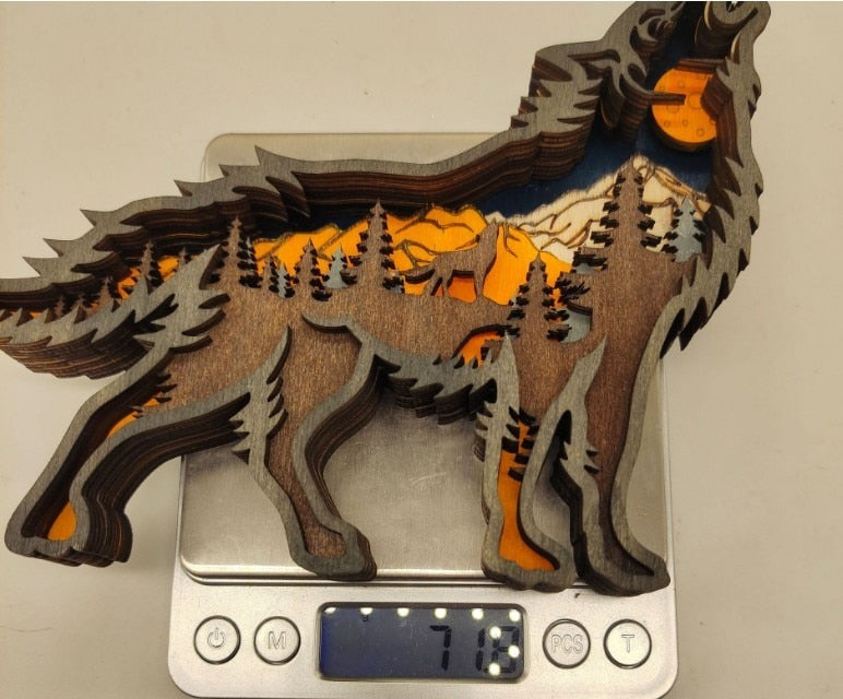 Wooden Ornaments: Abstract Wooden Wolf Ornament