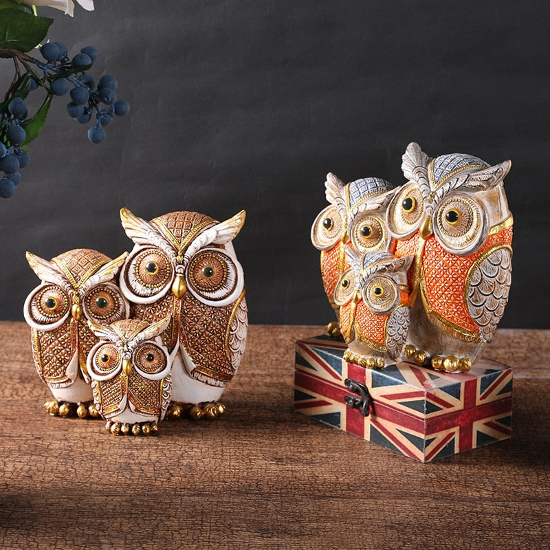 Owl Parent-Child Family Vintage Resin ornaments