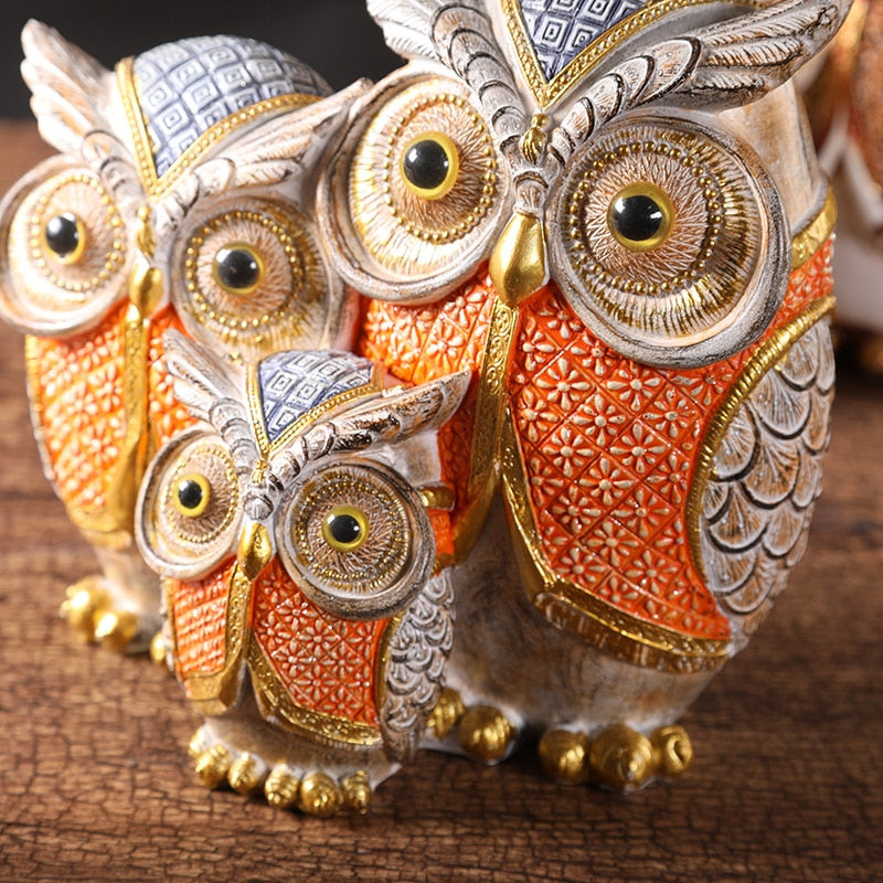 Owl Parent-Child Family Vintage Resin ornaments