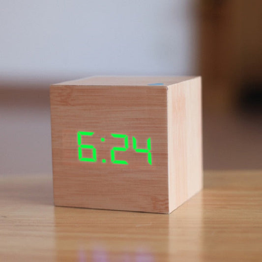 Square Digital Wooden LED Alarm Clock