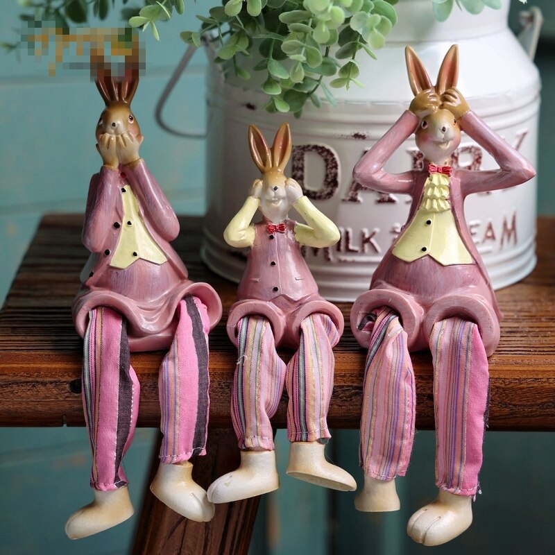 Rabbits Falimy of three Hanging Foot Figurine