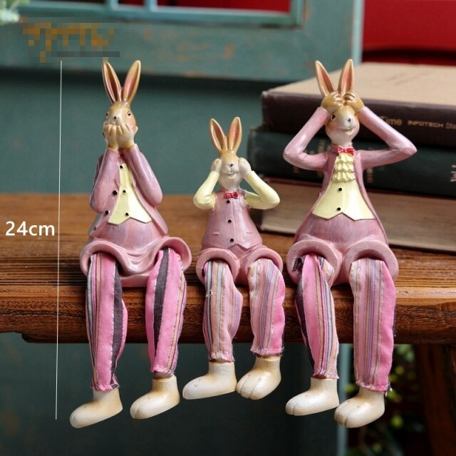Rabbits Falimy of three Hanging Foot Figurine