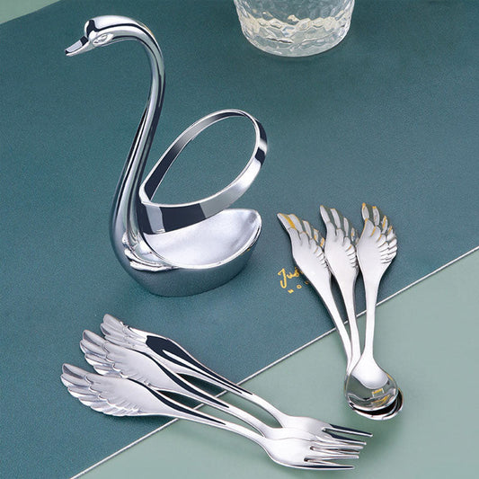 Elegant Swan Stainless Steel Spoon Fork Holder