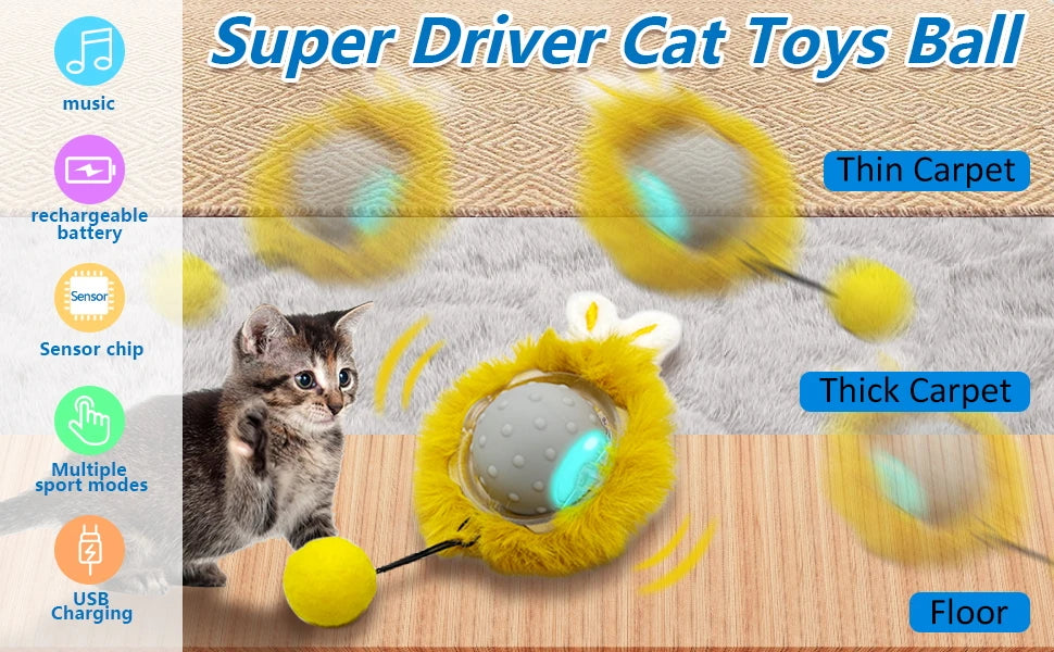 Motion Interactive Cat Toys - Automatic Moving Ball with Lights