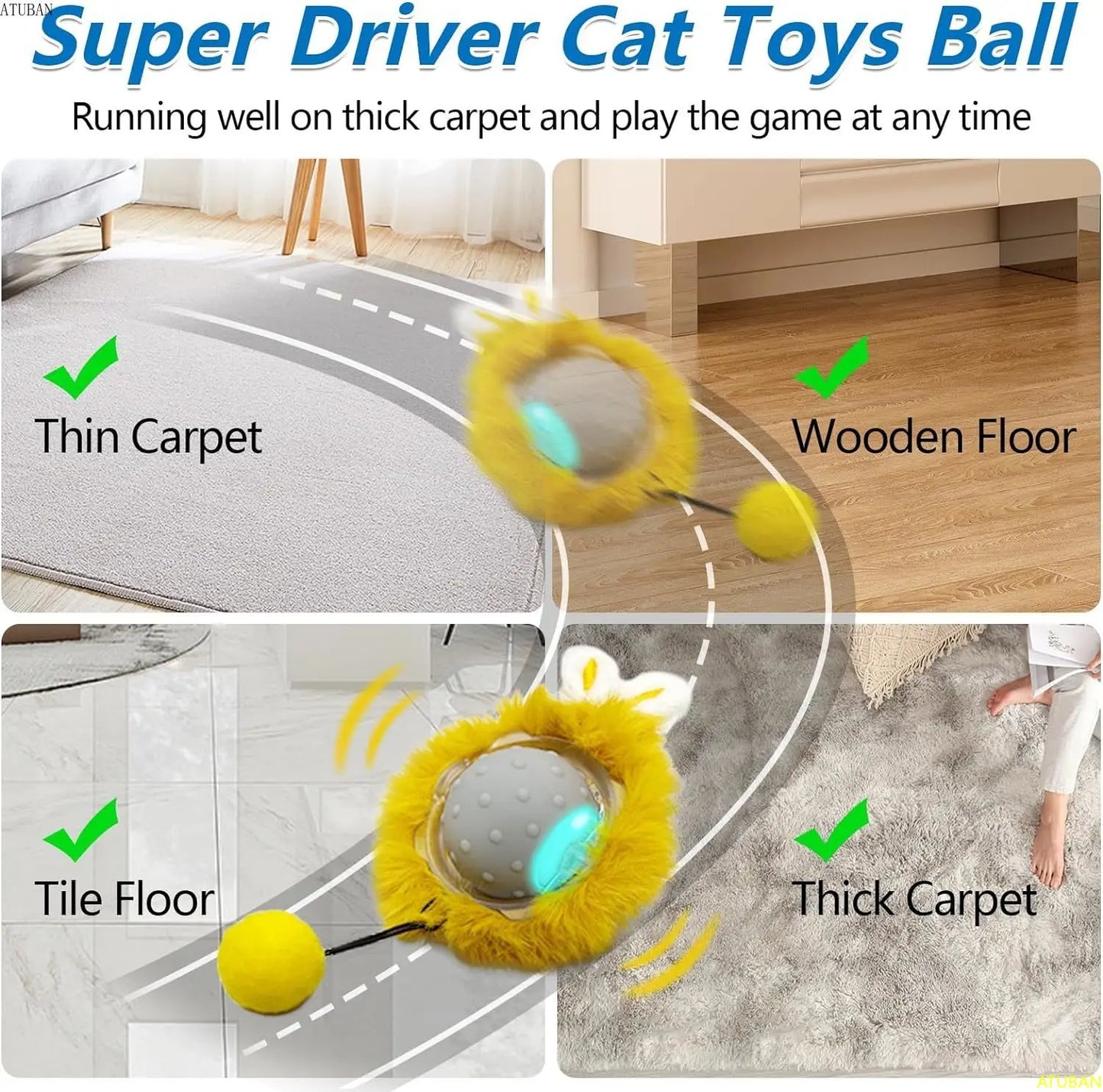 Motion Interactive Cat Toys - Automatic Moving Ball with Lights