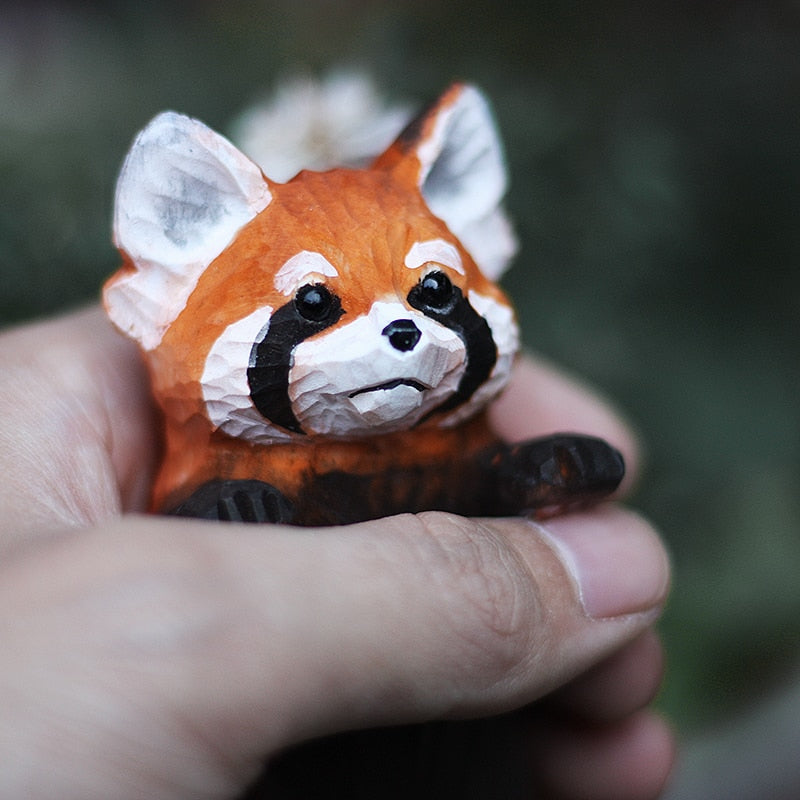 Handmade Wood Carving Red Panda Ornament