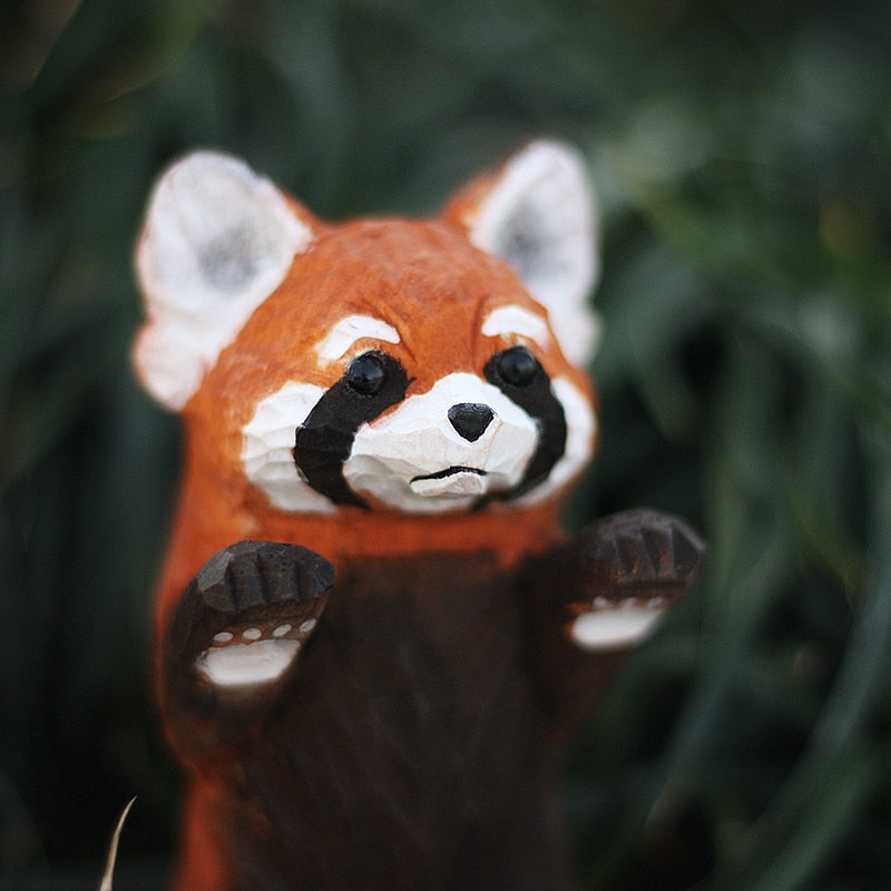 Handmade Wood Carving Red Panda Ornament