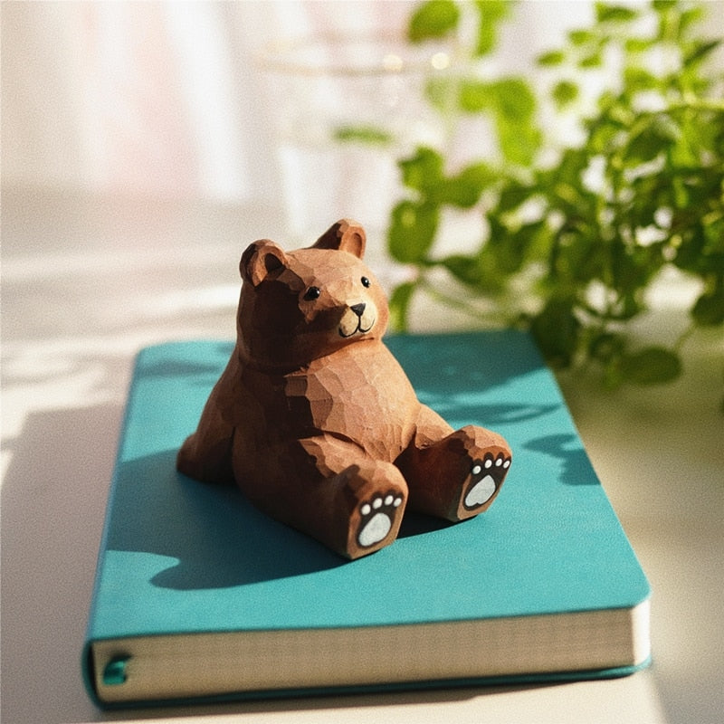 Cozy Bear Wood Carving Gadget Holder