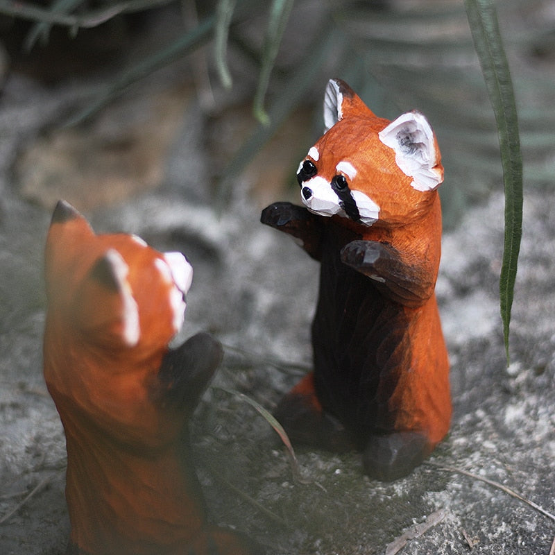 Handmade Wood Carving Red Panda Ornament