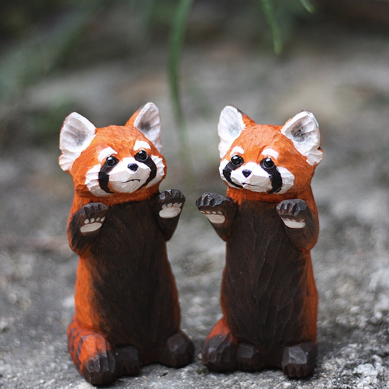 Handmade Wood Carving Red Panda Ornament