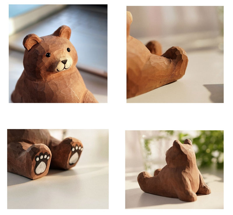 Cozy Bear Wood Carving Gadget Holder