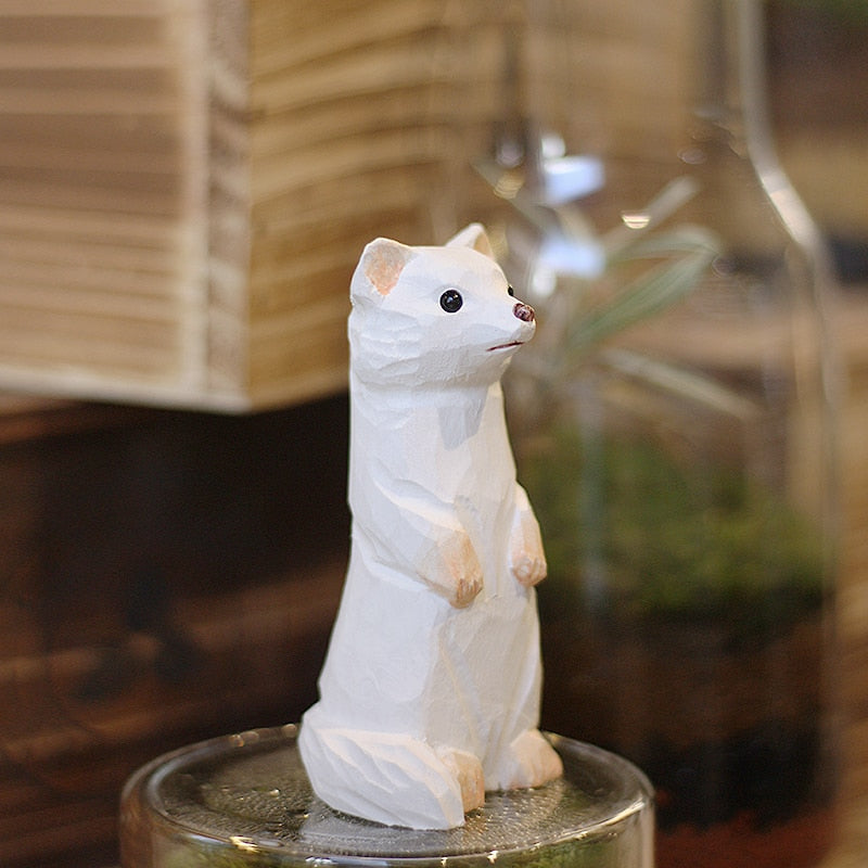 Handmade Wood Carving Ferret Ornament