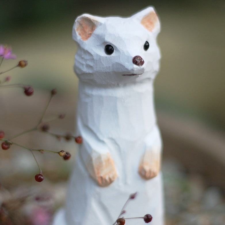 Handmade Wood Carving Ferret Ornament