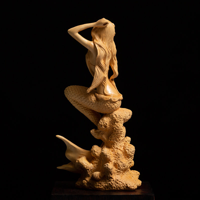 Hand Carved Wood Mermaid Sculpture