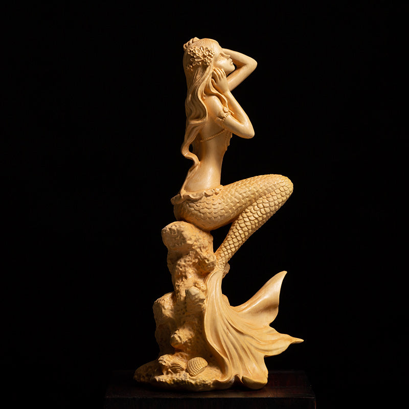 Hand Carved Wood Mermaid Sculpture