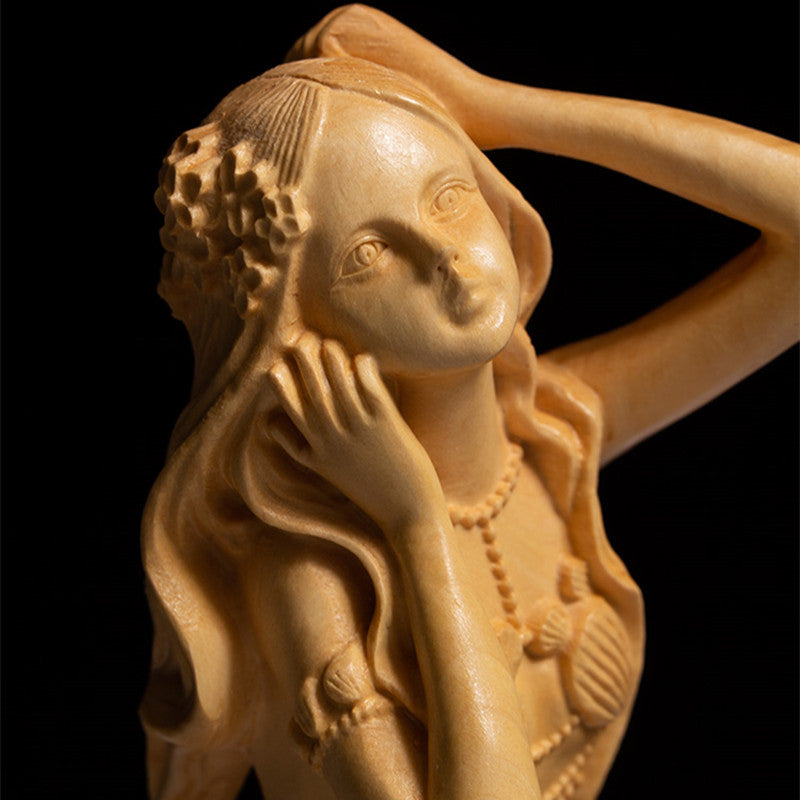 Hand Carved Wood Mermaid Sculpture