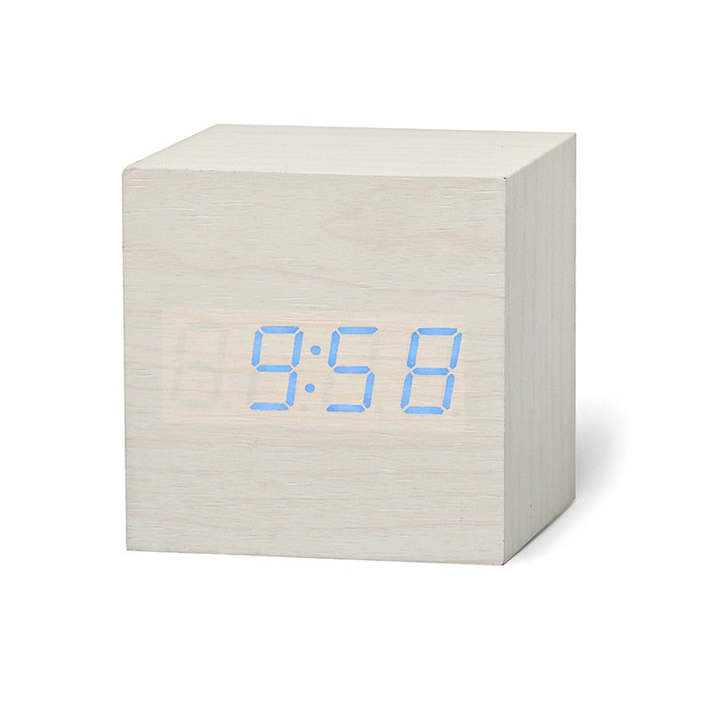 Square Digital Wooden LED Alarm Clock