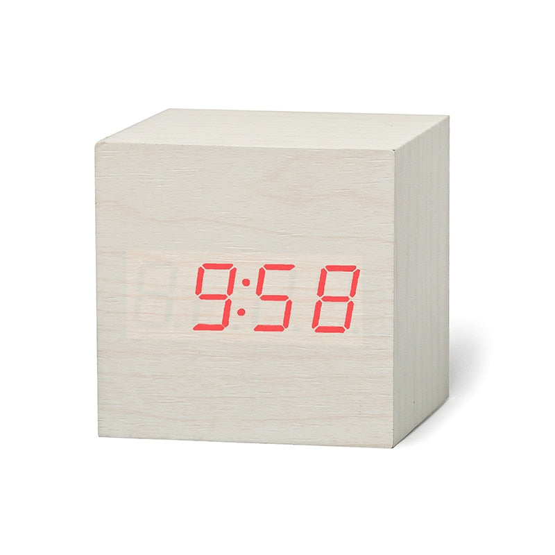 Square Digital Wooden LED Alarm Clock