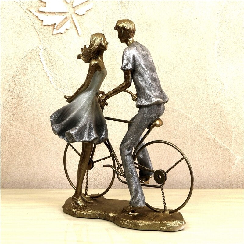 Romantic Campus bicycle couples Bronze Figurine