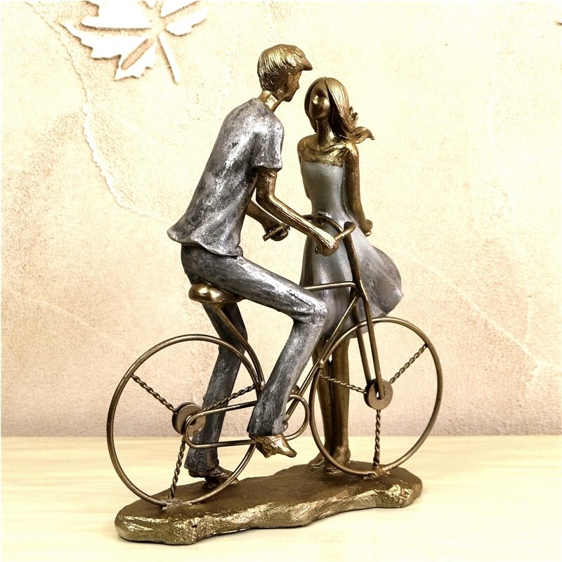 Romantic Campus bicycle couples Bronze Figurine