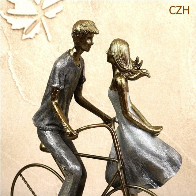 Romantic Campus bicycle couples Bronze Figurine