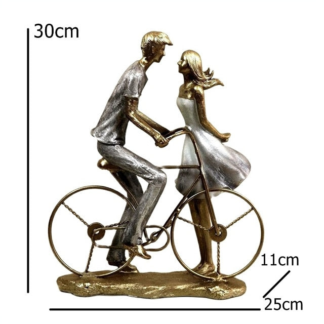 Romantic Campus bicycle couples Bronze Figurine