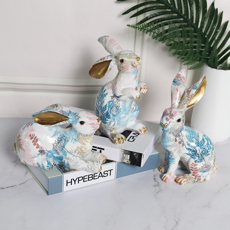 Dreamy Floral Painting Rabbit sculpture