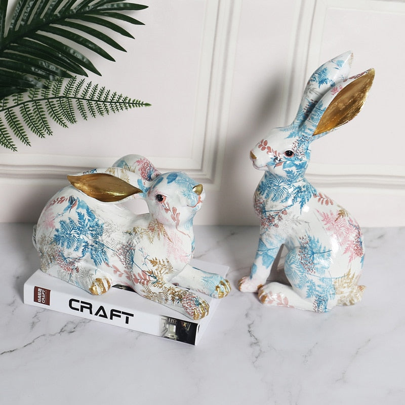 Dreamy Floral Painting Rabbit sculpture