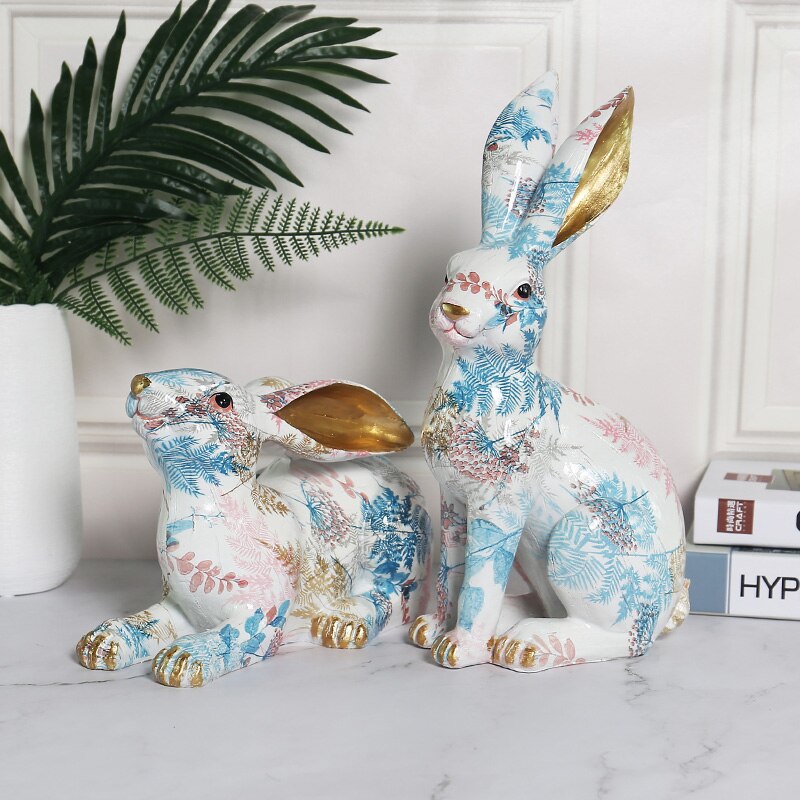 Dreamy Floral Painting Rabbit sculpture