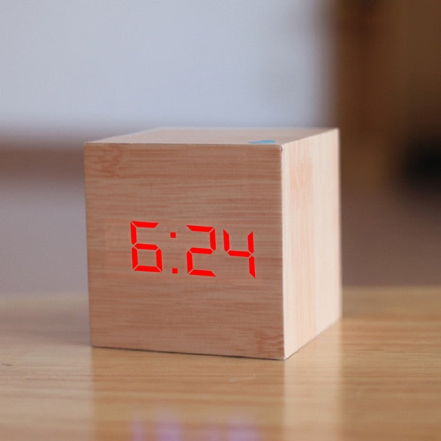 Square Digital Wooden LED Alarm Clock