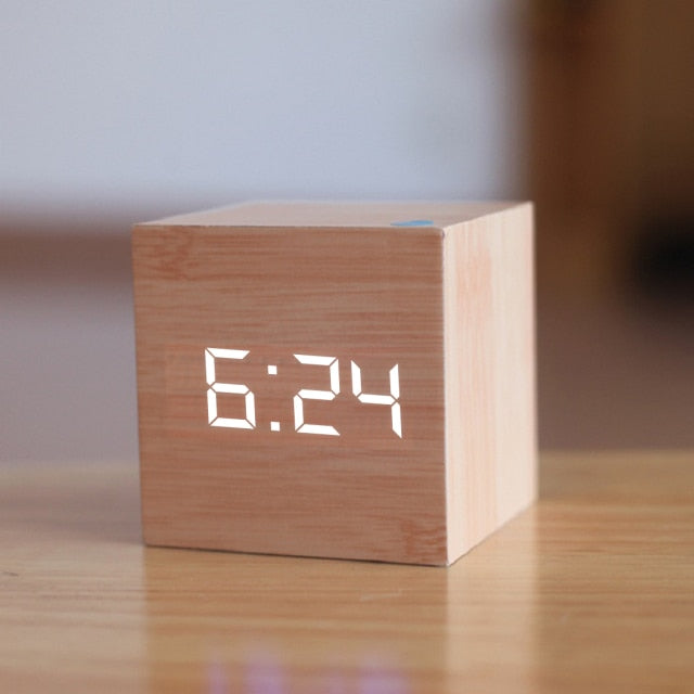 Square Digital Wooden LED Alarm Clock