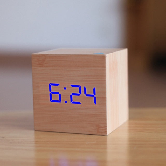 Square Digital Wooden LED Alarm Clock