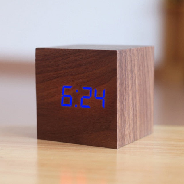 Square Digital Wooden LED Alarm Clock