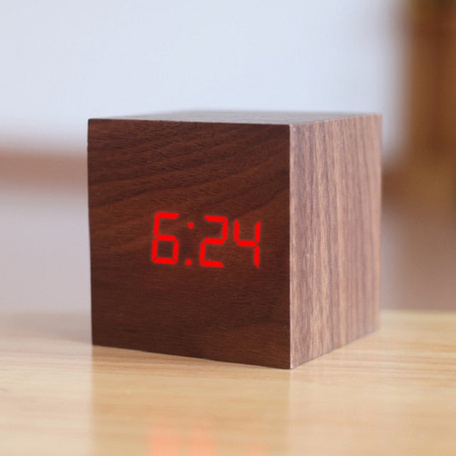 Square Digital Wooden LED Alarm Clock