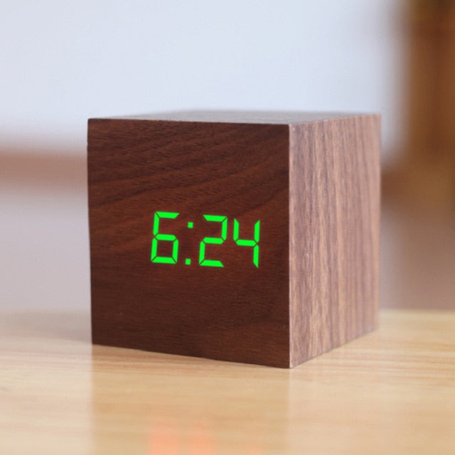 Square Digital Wooden LED Alarm Clock