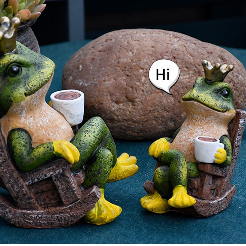 Leisurely Coffee Frog Garden Landscaping sculpture